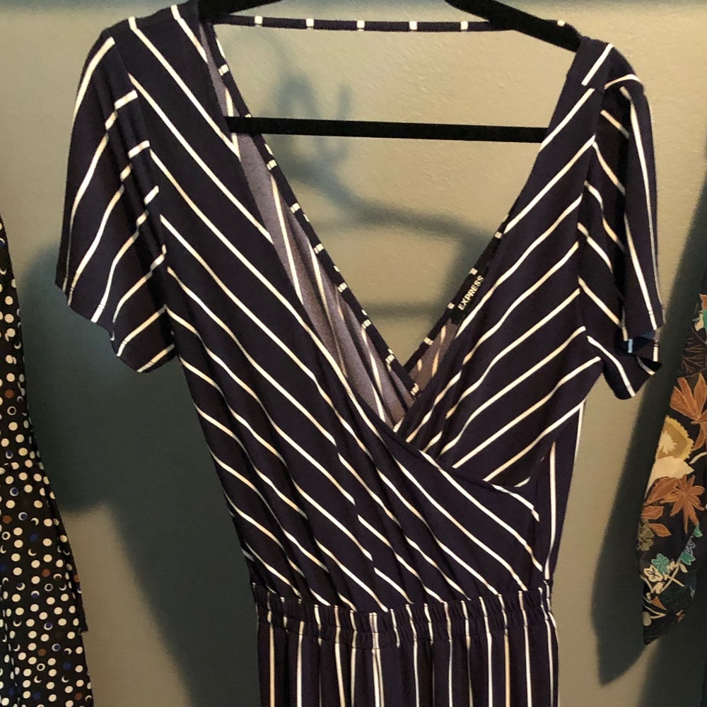 Navy and white jumpsuit